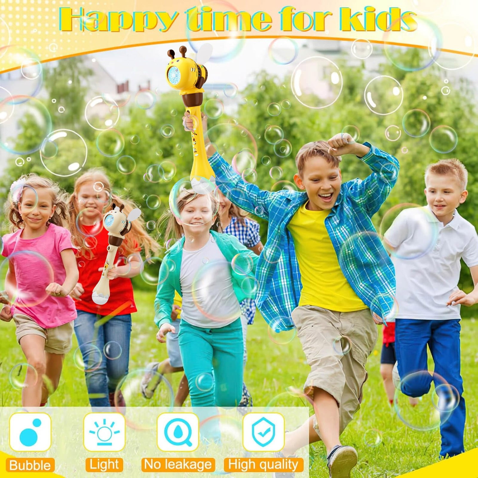 Adorable Bee Automatic Bubble Machine with Flashing LED Lights and Continuous Bubble Blowing for Outdoor Fun, Party Events, Summer Gatherings and Backyard Entertainment with High Capacity Battery