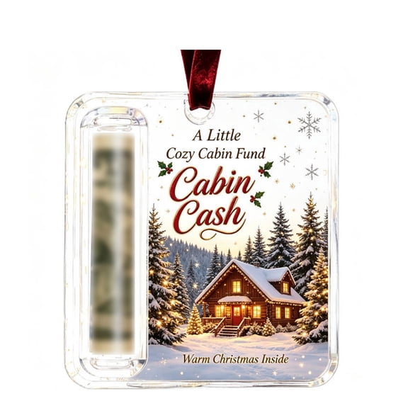 Christmas Cash Gift Holder Ornament, Clear Acrylic Roll Up Money Holder with Velvet Ribbon for Christmas Tree Holiday Gift Giving