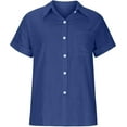 thumbnail image 3 of Womens Button Down Shirts Short Sleeve Linen Style Cotton Collared Button Up Casual Blouses Oversized Loose Fit Blouse Beach Office Tops, 3 of 3