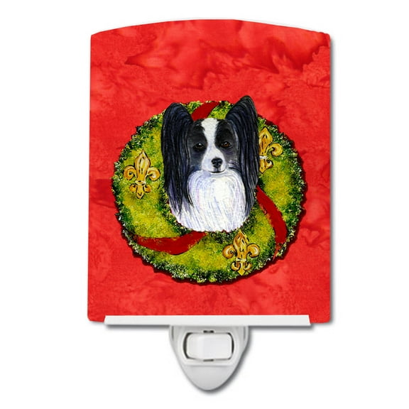 Caroline's Treasures SS4192CNL Papillon Cristmas Wreath Ceramic Night Light, 6x4x3", multicolor