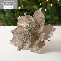 Zhuge 7.87in Large Heads Christmas Glitter Magnolia Flowers Christmas Tree Ornaments Set of 6 Giant Artificial Flowers with Long Stems for Xmas Tree Holiday Decorations, Champagne