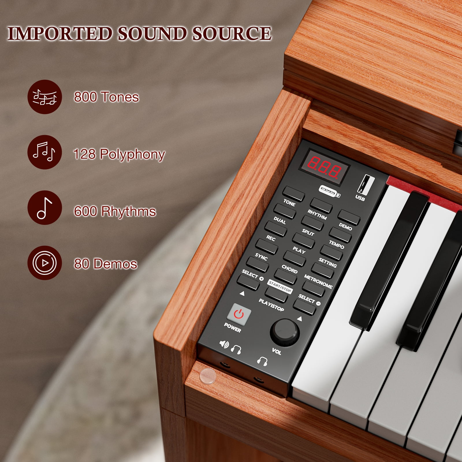 UMOMO 88 Key Digital Piano Keyboard, Full Size Electric Piano with Piano Stand, Headphone Jack, 3 Pedal, Electronic Piano for Beginner, Adults, Brown