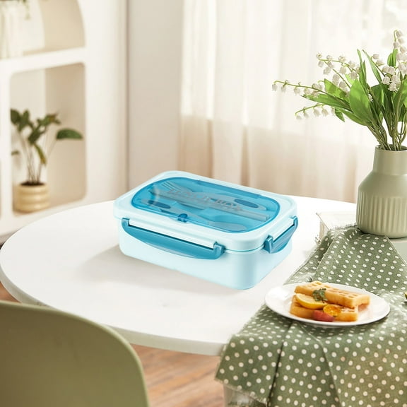 Microwave Safe Compartment Lunch Box | Insulated Food Storage Container | Leakproof Bento | Portable Food Grade Plastic | 2 Pack | Blue Pink Khaki Green | 8.39x5.71x2.95 in | Sealed Lid | Dishwasher