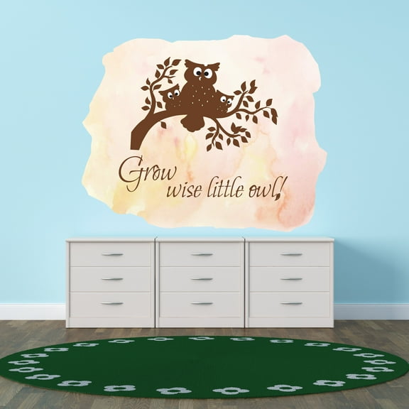 Animal Wall Decals for Children Playroom - Happy Owl Family On Tree Branch Owl DIY & Creativity Boy Girl Bedroom Wall Sticker - Size: 10 In x 8 In