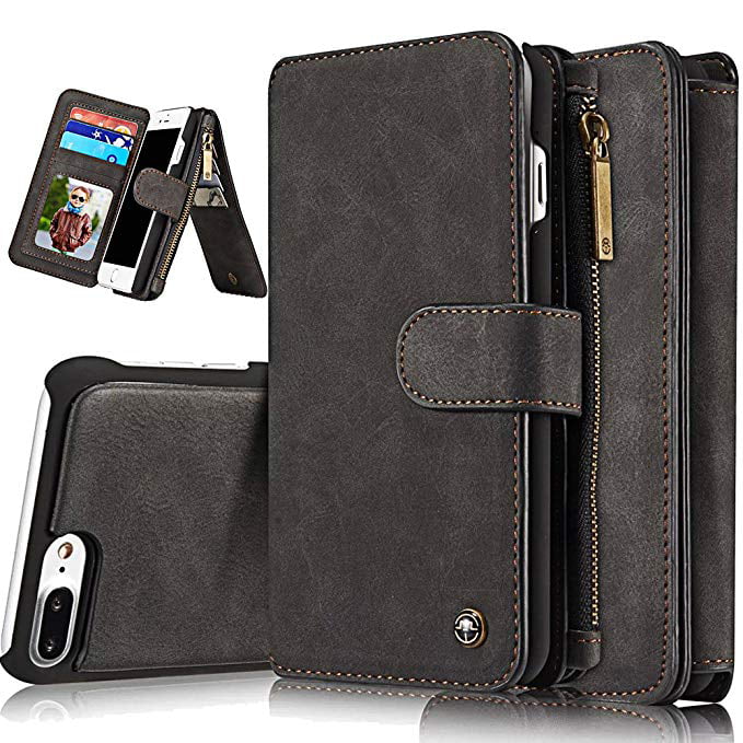 Wallet Case for iPhone 8 iPhone 7, Allytech Zipper Flip Cover with Detachable Folio, Magnetic Kickstand, 13x Credit Card Slots and Photo Frame for 4.7-inch iPhone 8 iPhone 7, Black - Walmart.com