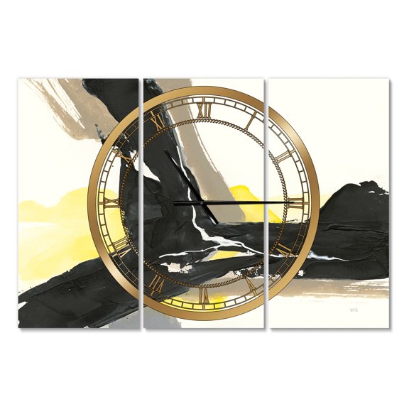 Designart 'Glam Black and Yellow I' Modern wall clock