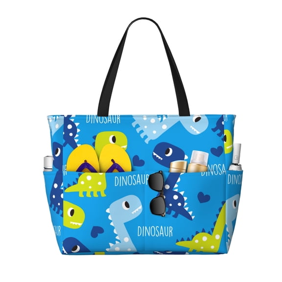 PAYOHTO Dinosaur Large Beach Tote Bags for Womens Mens Sandproof Swim Pool Bag with Zipper for Travel Vacation
