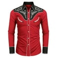 thumbnail image 4 of XDZJLR Mens Shirts Long Sleeve Lapel Fashion Western Cowboy Embroidered Slim Fit Casual Button Down With Pockets Tops, 4 of 4