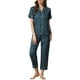 thumbnail image 2 of Conjunto de pijama de 2 piezas para mujer INSPIRE CHIC, camisa de satén de botones cortos con pantalones largos, talla L, azul, 2 of 6