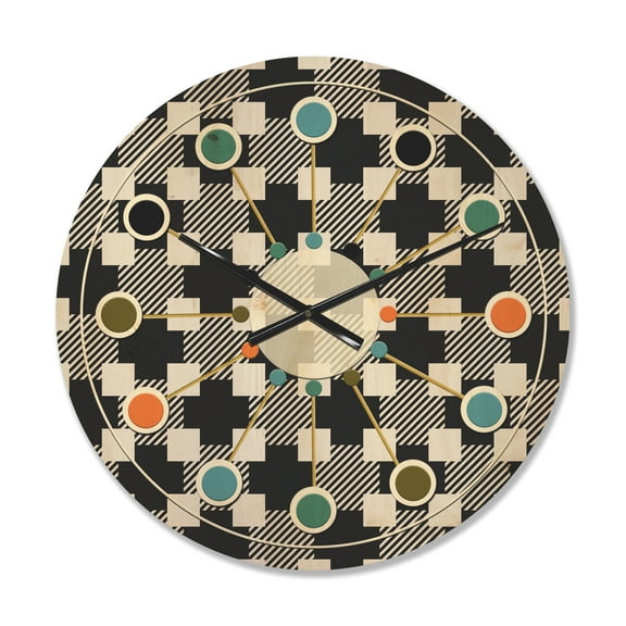 Designart 'Geometric Black and White Pattern II' Mid-Century Modern Wood Wall Clock