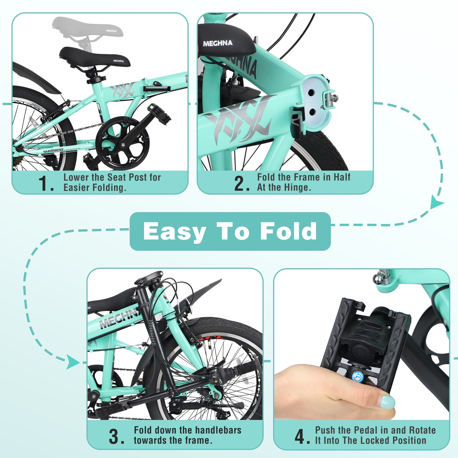 Mountain Bikes 20 Inch Folding Bike for Adults with Basket, Phone Holder & Fenders, Steel Frame 6-Speed City Commuter, Dual V-Brake Portable Compact Bicycle for Men & Women,Road Bikes