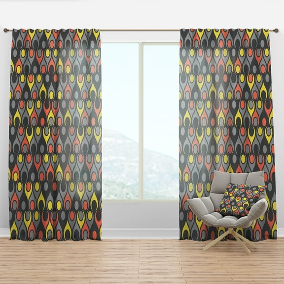 Designart 'Abstract Retro Drops I' Mid-Century Modern Curtain Panel