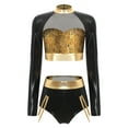 thumbnail image 3 of TiaoBug Women's Metallic Shiny Long Sleeve Crop Top with High Waist Strappy Shorts Raves Party Clubwear Gold L, 3 of 7