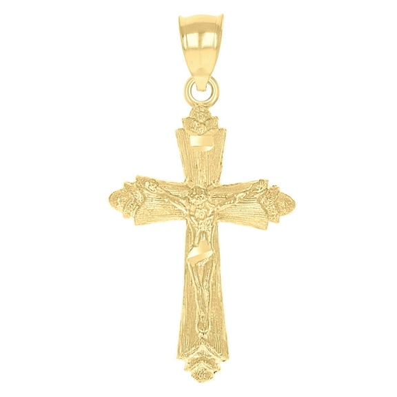 10kt Real Yellow Gold Unisex Textured Crucifix Cross Religious Charm Pendant