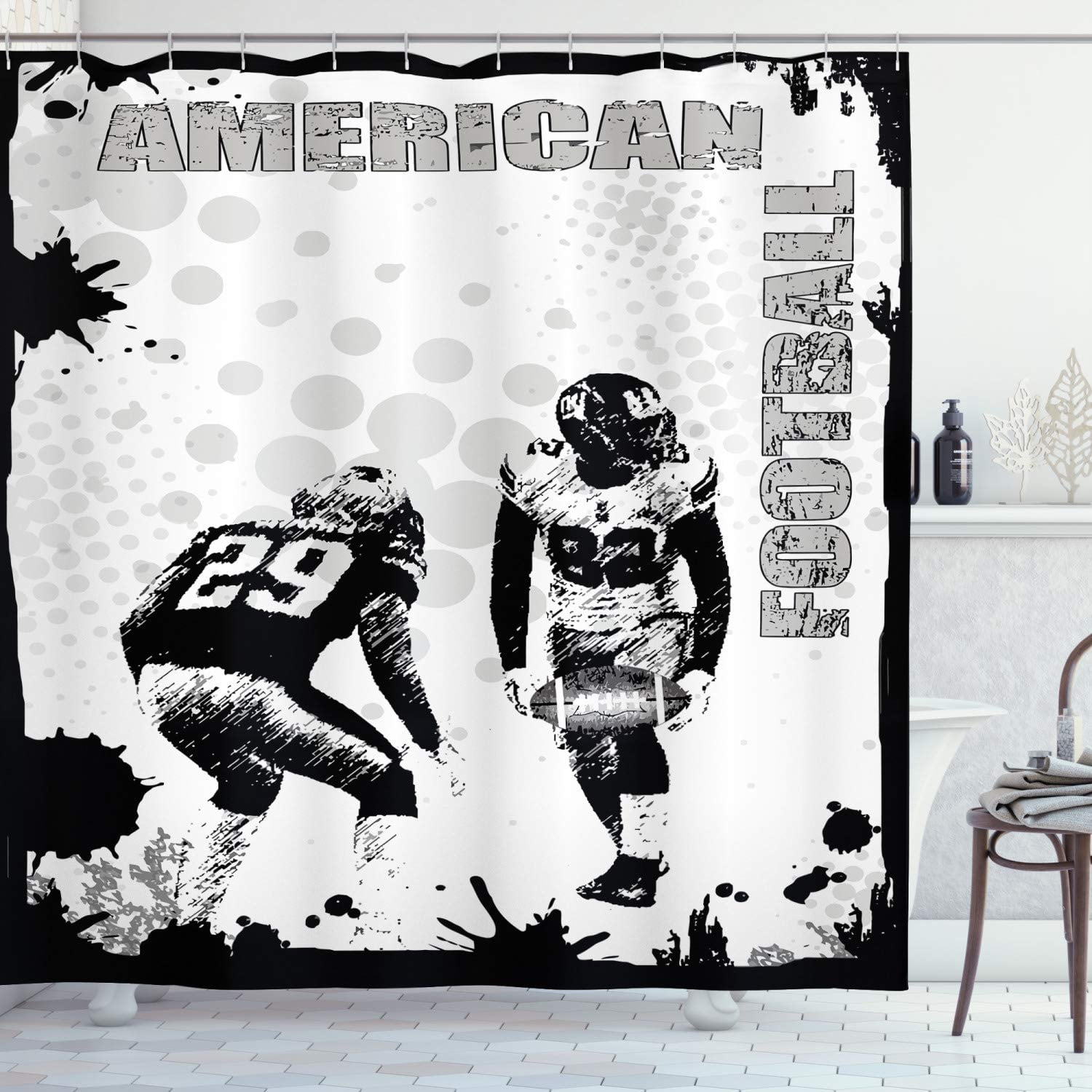 Boys Shower Curtain Sports American Football Bathroom Curtain Men