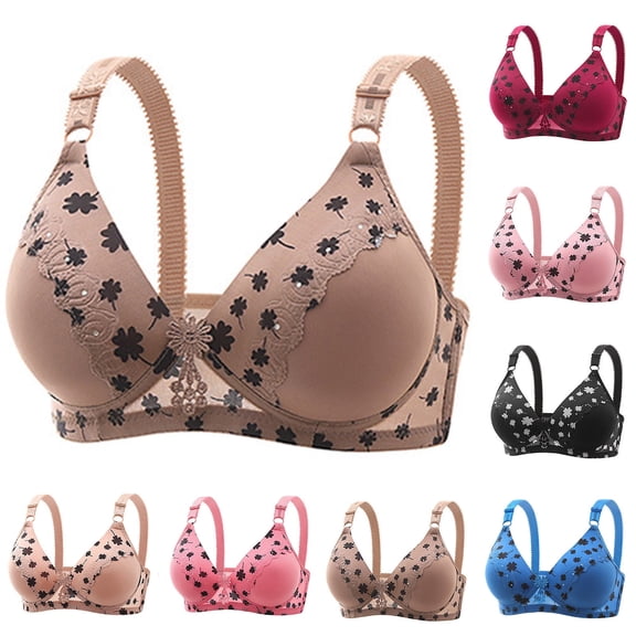 Hrsba Womens Summer Bra,Plus Size Bra for Womens,Women's Non-steel Lace Stitching Comfortable And Breathable Gathered Adjustable Bra Underwear