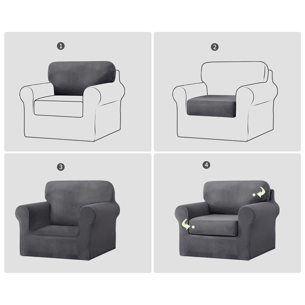 CJC Armchair Sofa Cover for 1-Seater, 3-Piece Velvet Couch Slipcover with Separate Backrest and Cushion Cover, 9 Colors