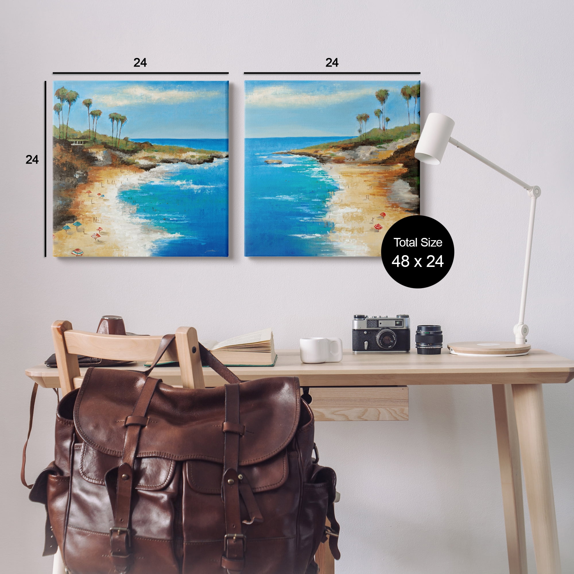 Stupell Industries Beach Cove Landscape Nature Painting Gallery Wrapped Canvas Print Wall Art, 24 x 24, Set of 2