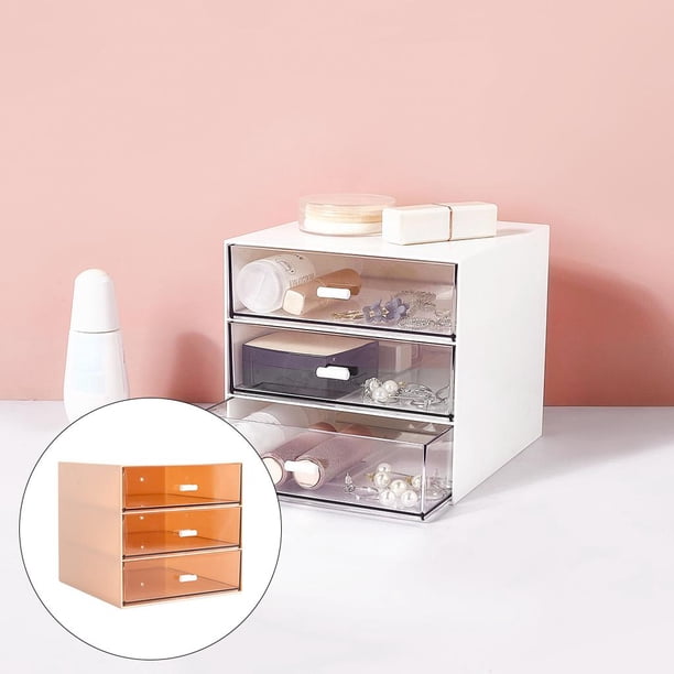 Caja de almacenamiento de escritorio Caja de almacenamiento de plástico ABS de rejilla múltiple con cajones para pequeña sala de contenedor organizador de - Tres Tres cuadrículas rosas