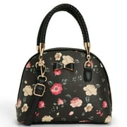 LIKE DREAMS Women's Medium Floral Bowling Satchel Braided Top Handle Long Strap Mini Bowtie Handbag (Black)