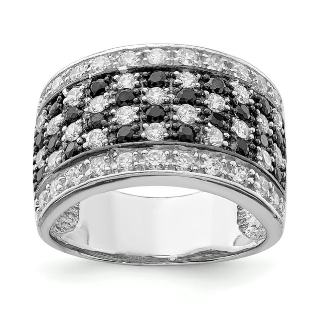 925 Sterling Silver Rhodium Black and White Cubic Zirconia Checkerboard Ring