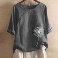 thumbnail image 2 of CEHVOM Femmes Manches 1/2 Décontracté Col Rond Imprimé Ample Tunique à Boutons Chemise Blouse Hauts Liquidation, 2 of 5