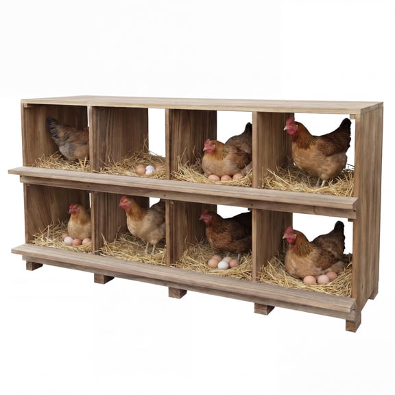 8 Compartment Nesting Box for Chickens, Wood Chicken Nesting Boxes for Laying Eggs, Wall Mount Nest Box for Hens Ducks, Backyard & Poultry Farms Use