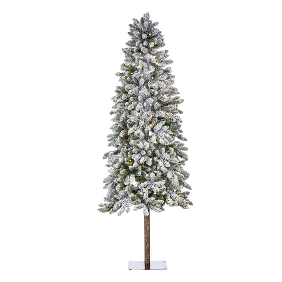 7.5 ft. Pre Lit Warm White LED Christmas Flocked Alpine Tree