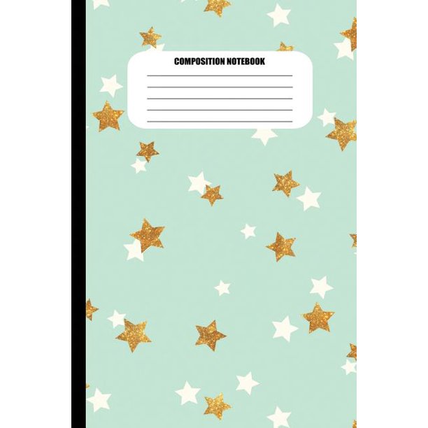 Composition Notebook Gold and White Stars Pattern on Mint Green (100 Pages, College Ruled