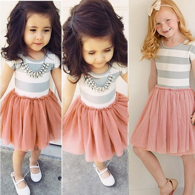 Robe Tutu Princesse pour Filles Fête Formelle Jupe Rayée pour 2-11 Ans