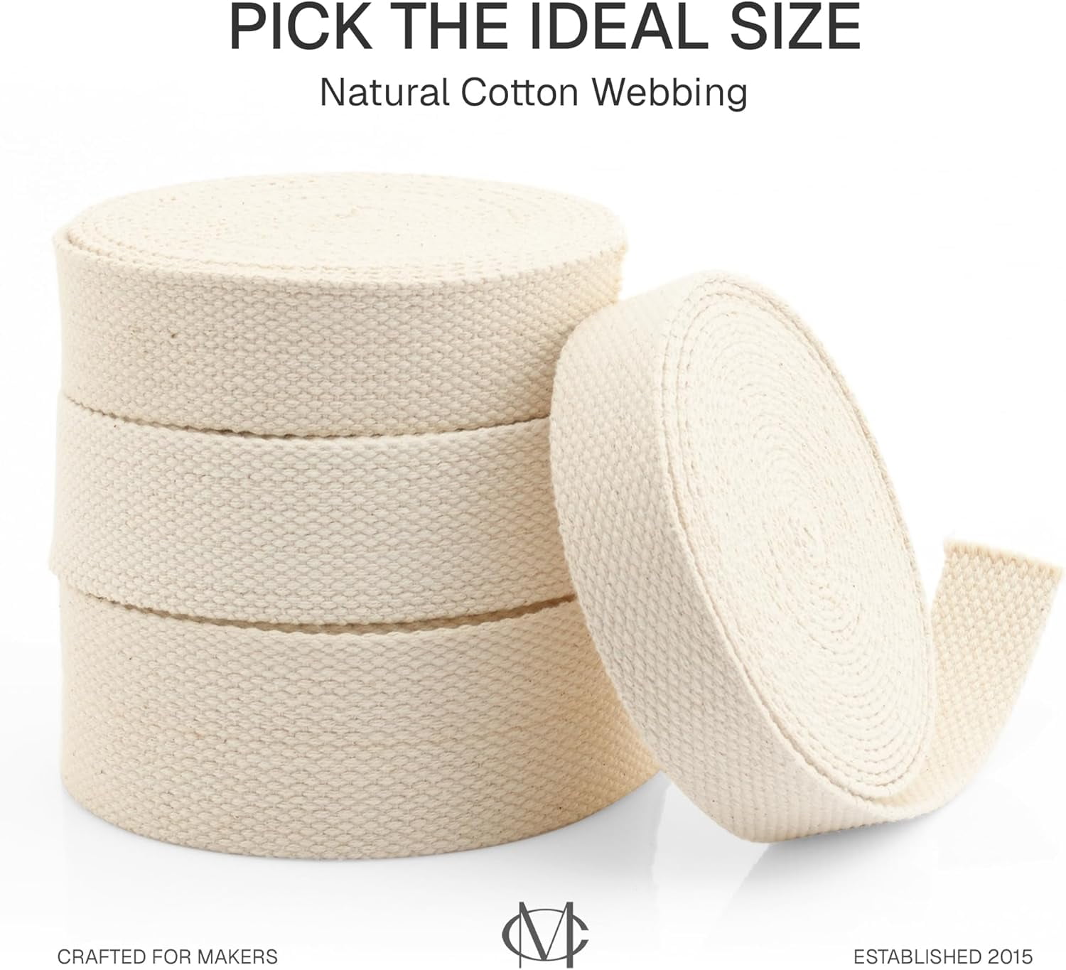 Natural Cotton Webbing Ribbon for Arts & Crafts, Fabric Purse Strap, Belting, Tote Bags (1 1/2 Inch, 50 Yards)