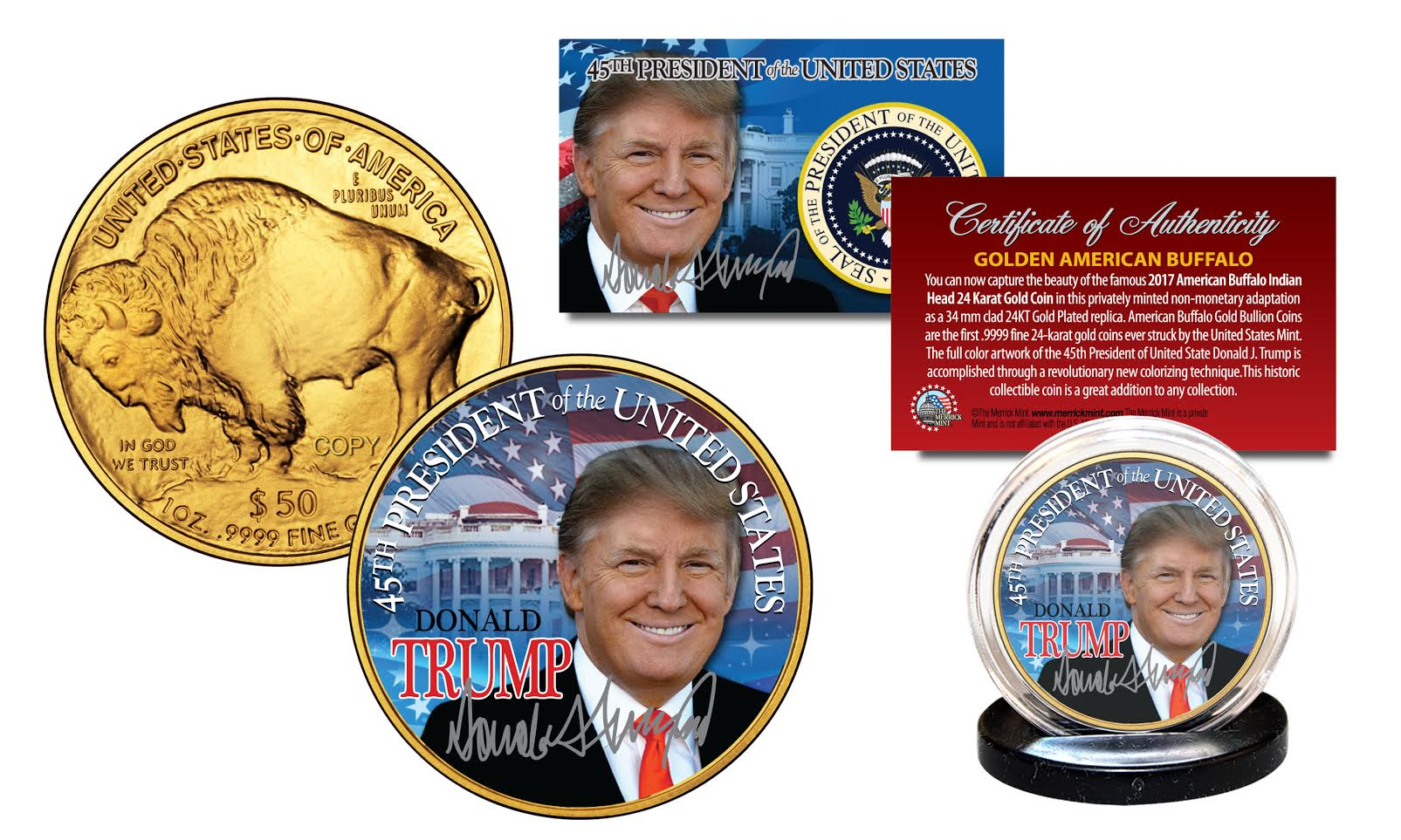 WR Donald Trump Merry Christmas 24k Gold Coin US Make Christmas Great Again Gift 