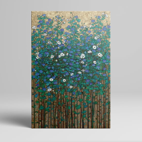 1pc Blue and White Flower Canvas Wall Art with Golden Background, framed Decor room hanging Wall Picture Decor for Home Gifts, living room, bathroom, bedroom, kitchen wall art decor canvas wall art