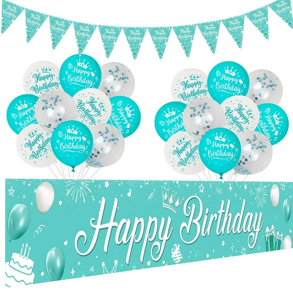 Teal Blue Birthday Decorations for Girls Women, Turquoise Birthday Decorations Happy Birthday Yard Banner Bunting Birthday Balloons for 10th 16th 21st 30th 40th 50th Birthday Party Supplies