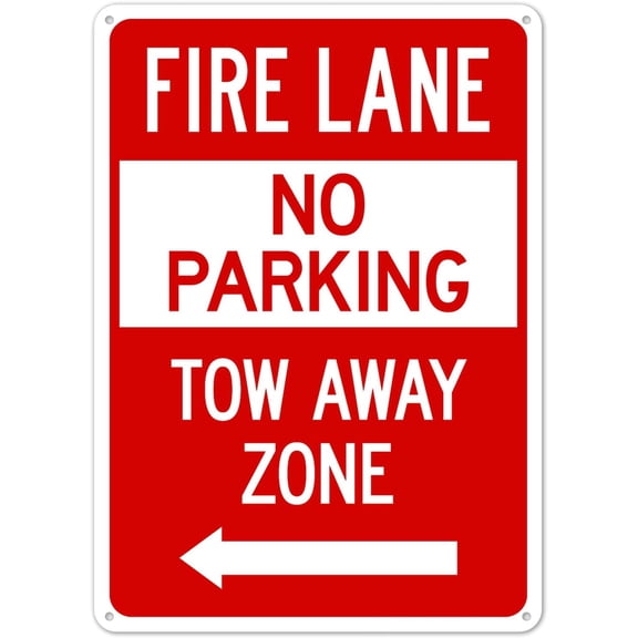 Fire Lane No Parking Tow Away Zone With Left Arrow Sign Metal Sign 12X8 Inches