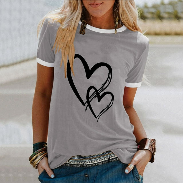 SMihono Hauts pour Femmes Été Décontracté Mode Féminine Décontracté Imprimé Col Rond Ample Manches Courtes T-shirt Chandail Oversize T-shirt pour Femmes 2023