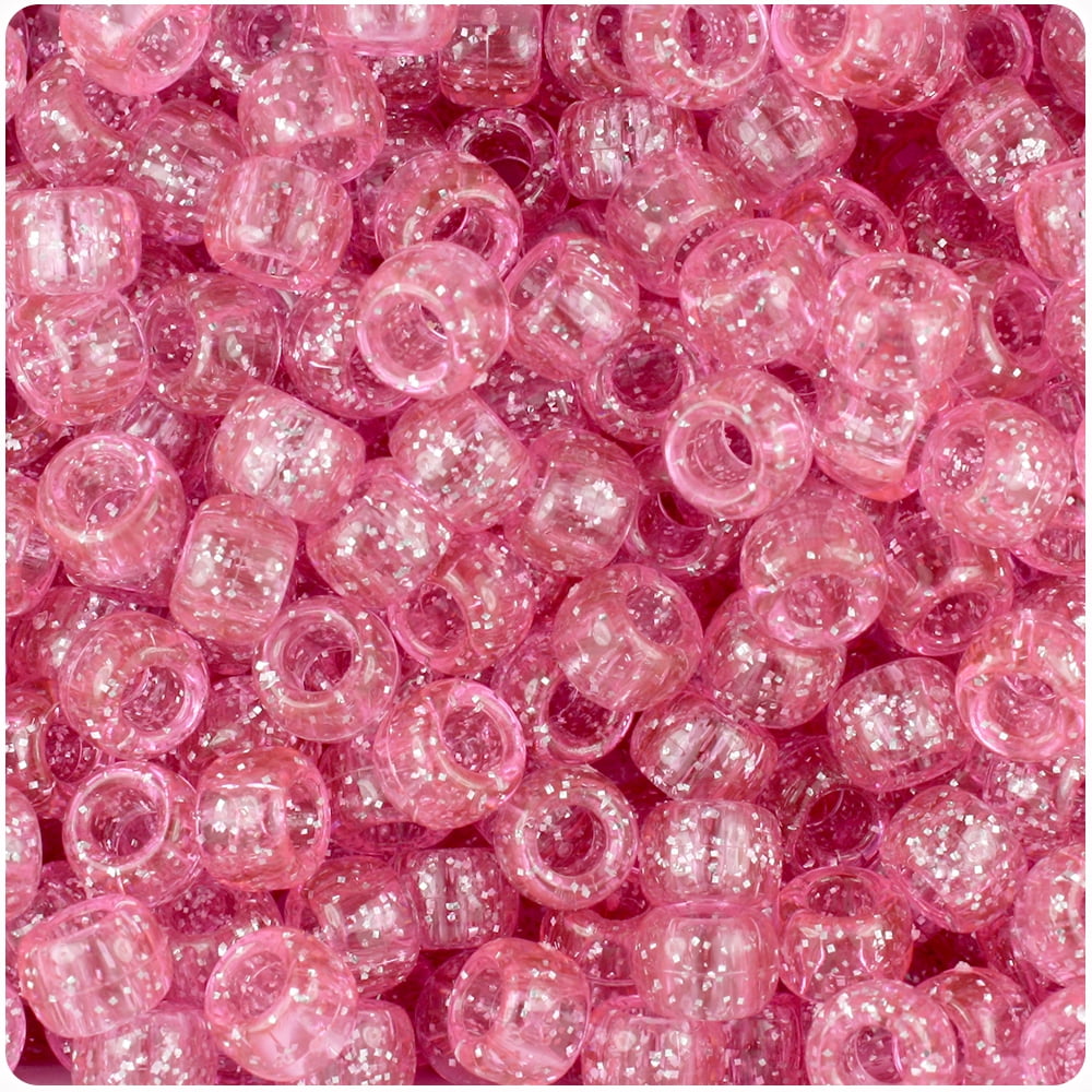 500 Fuchsia Pink Sparkle 9mm Barrel Pony Beads Plastic Made in the USA
