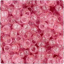 BeadTin Pink Sparkle 9mm Barrel Pony Beads (500pc)
