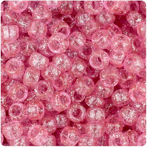 BeadTin Pink Sparkle 9mm Barrel Pony Beads (500pc)