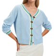 thumbnail image 2 of Women's Cropped Cardigan Sweaters Fall Long Sleeve Button Down Color Block Knit Outwear Coats Blue XL, 2 of 9