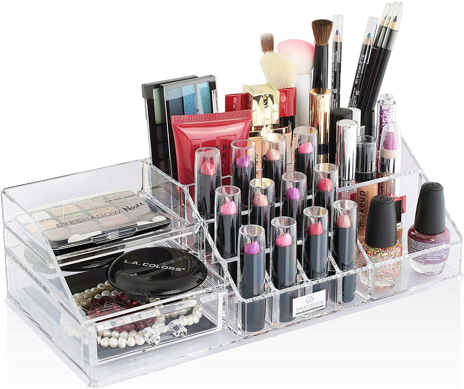 Gisneze Acrylic Clear Makeup Organizer and Storage Stackable Skin Care Cosmetic Display Case with 4 Drawers Make Up Stands for Jewelry Hair Accessories Beauty