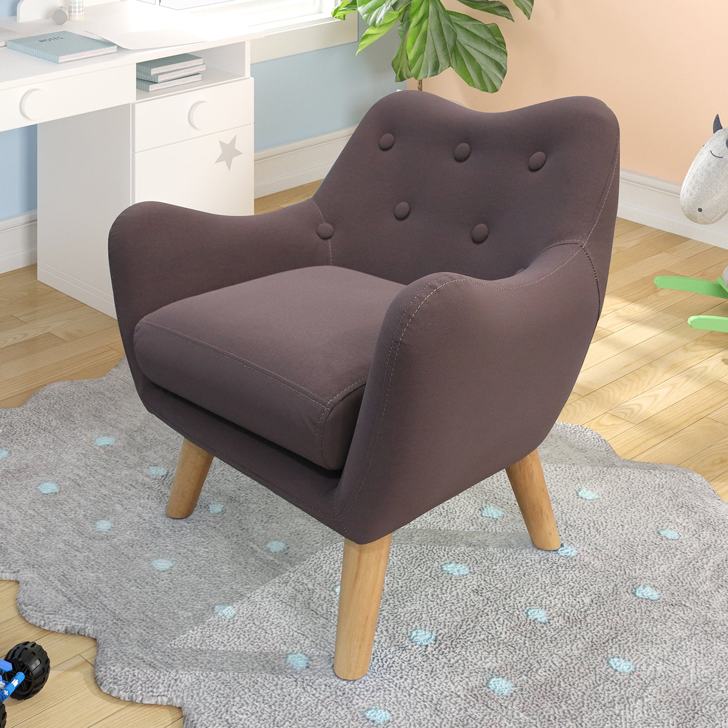 Kadyn Child Accent Armchair, Fabric Single Sofa Chairs with wooden legs, Upholstered Arm Chair for kids, Purple Kadyn Child Accent Armchair, Fabric Single Sofa Chairs with wooden legs, Upholstered Arm Chair for kids, Purple