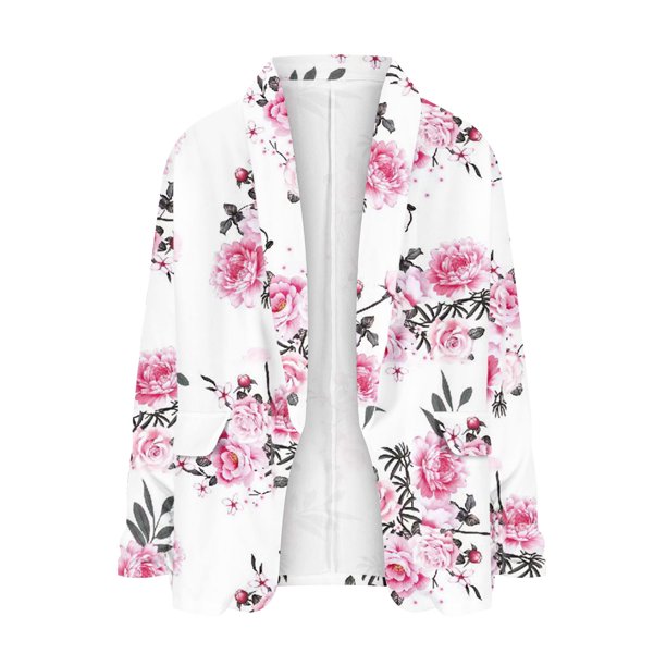 Blazer pequeño ajustado con estampado de solapa de primavera y otoño para mujer Pompotops qwe22236