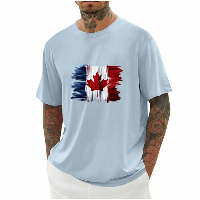 Pisexur T Shirts for Man , Hommes Imprimé Col Rond Mode Décontractée Manches Courtes Blouses Col Rond Chemises Bleu Clair, P Chemises de Golf Hommes & Chemises Hommes