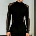thumbnail image 2 of Yuncity Mens T-Shirts Mesh Sheer Crew Neck Long Sleeve Solid Color Summer Slim Fitness Daily Wear Men's Tops Size L Black, 2 of 8