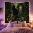 thumbnail image 2 of Armchair Bookshelf Cat with Forest Night Prominent Main, Cozy Dark Academia for Book Lovers, Reading Nook Wall Decor, Graduation Gift, Tapestry Wall Hanging for Bedroom and Dorm, 2 of 7