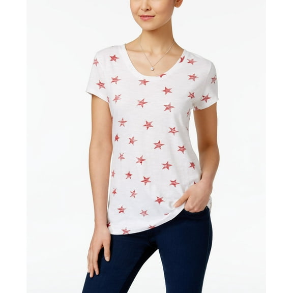 Style & Co Cotton Printed T-Shirt Red Stars S