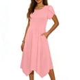 thumbnail image 2 of Nuoqisi Women's Summer A-Line Midi Dresses 2026 Casual Solid Short Sleeve Round Neck T-Shirt Dress Flowy Beach Sundress, 2 of 6