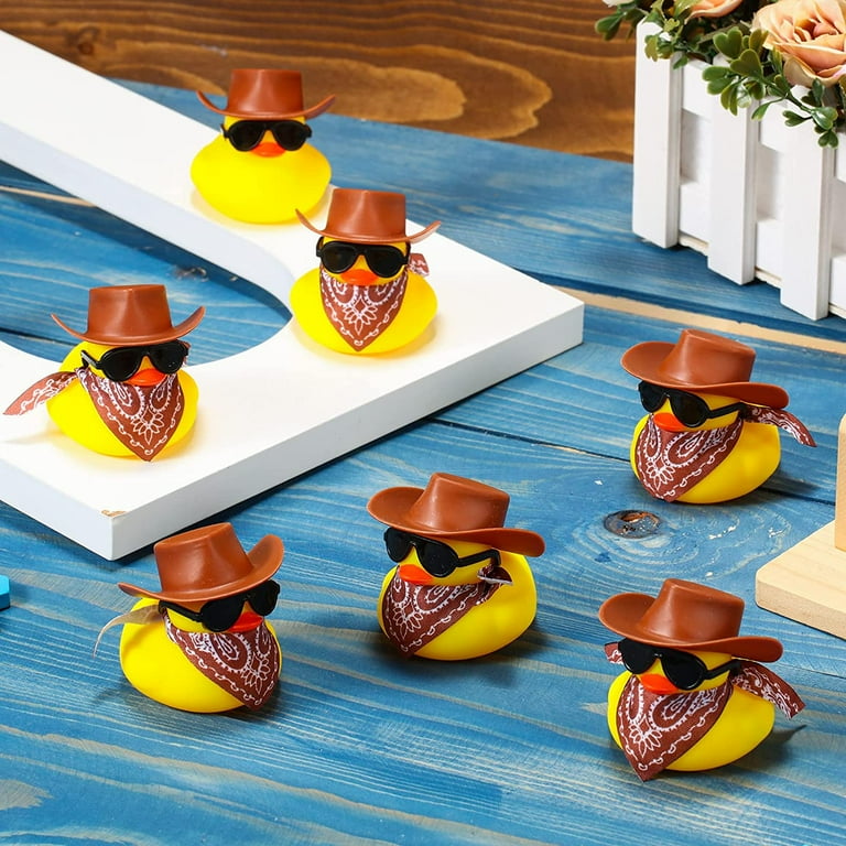 24 Set Cowboy Rubber Duck Mini Yellow Duckies Bath Party Toy Tiny Ducks Bathtub Toy With Cowboy Hat Paisley Bandanas Sunglasses For Summer Baby Shower Birthday Swimming Party Favor (Brown