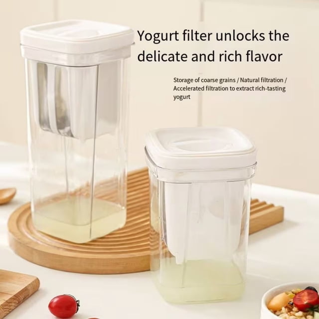 Greek Yogurt Strainer and Storage Jar | Fine-Mesh Yogurt Filter Cup | Airtight Container for Layered Breakfast Parfaits | Compact Kitchen Tool for Homemade Thick Yogurt and Cereal Meal Prep